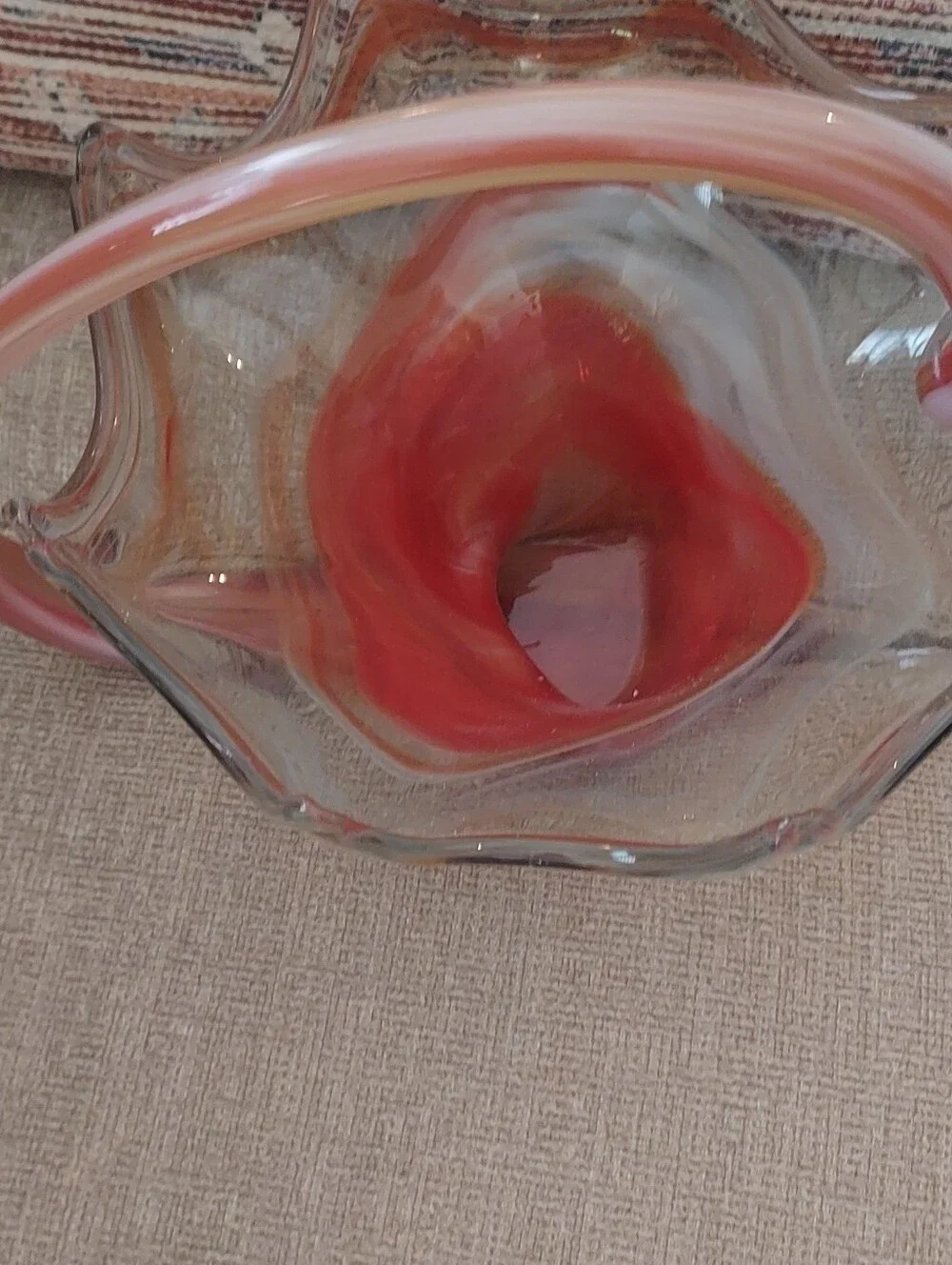 Murano Vintage Glass Basket Orange/Cream  Perfect Condition I PACK GLASS WELL!